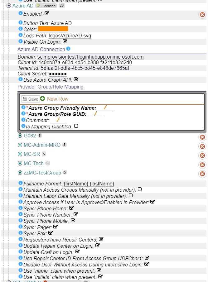 Azure AD Setup Screen